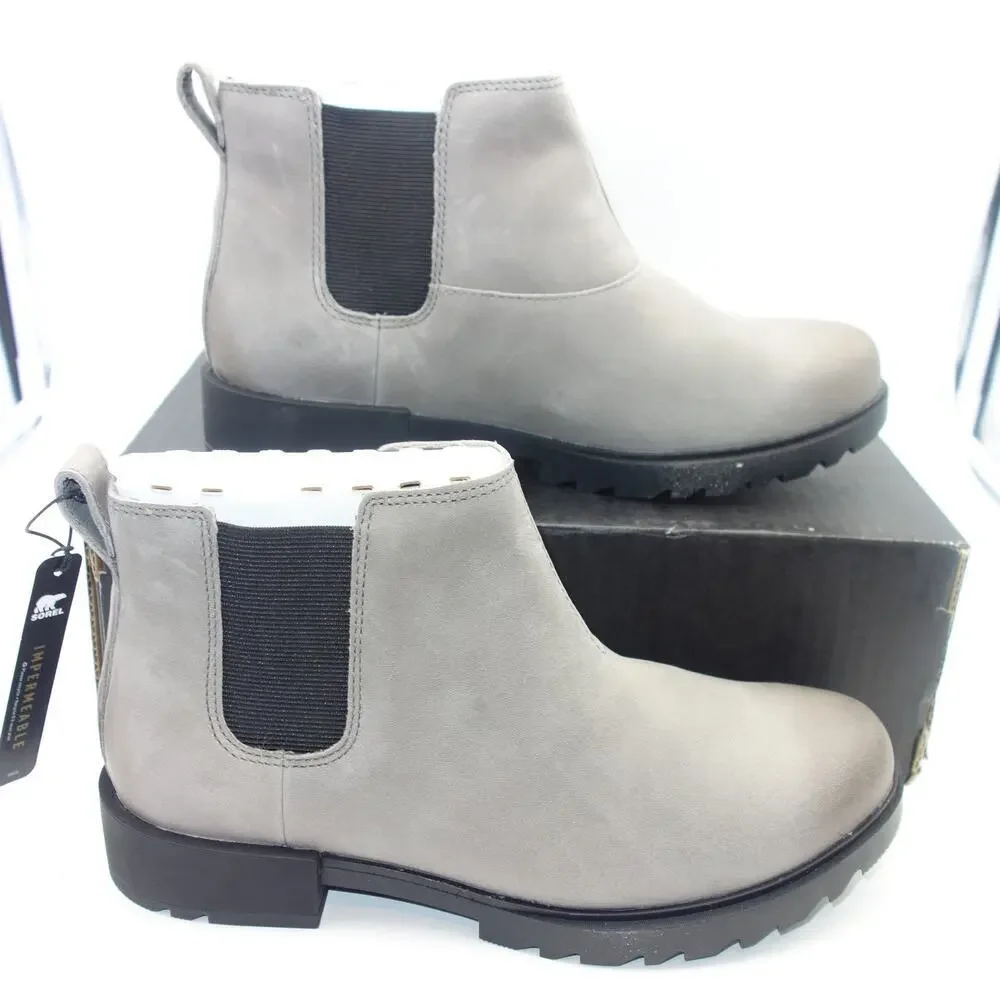 NEW Sorel Women's  9 Emelie II Chelsea Waterproof Bootie Quarry Gray Black